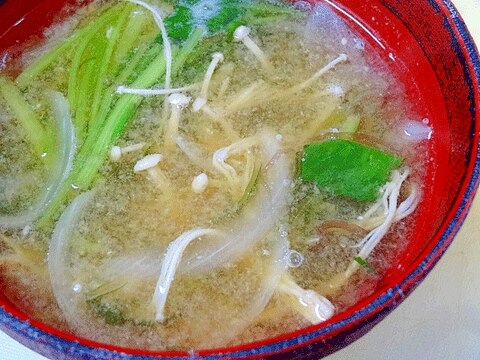 食物繊維☆　「干しエノキと海藻の味噌汁」